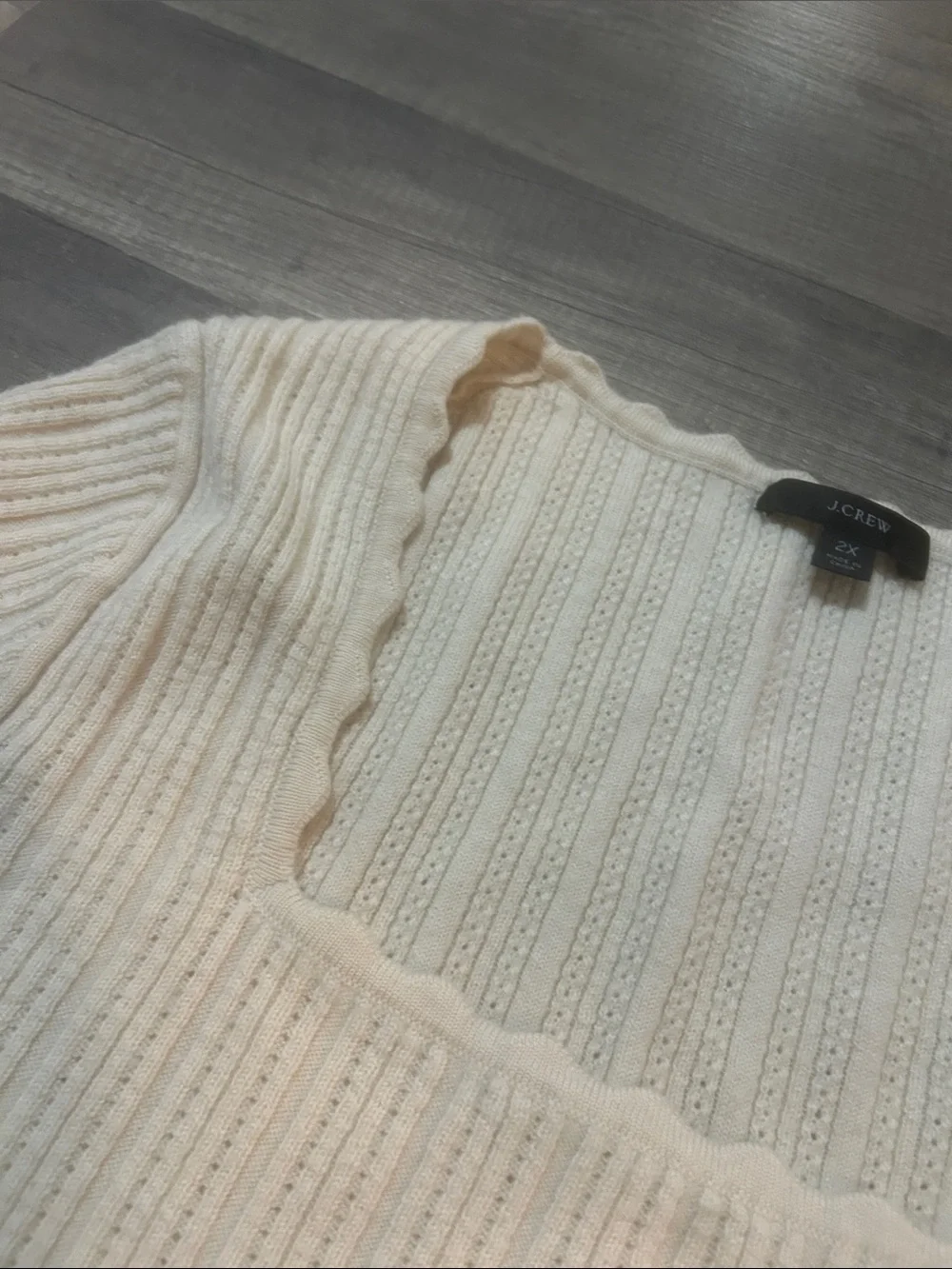 J. Crew Women’s Sweater Cream Ribbed Square-Neck 100% Merino Wool Size 2XL